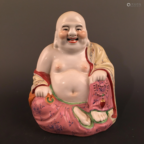 Chinese Famille Rose Happy Buddha Statue