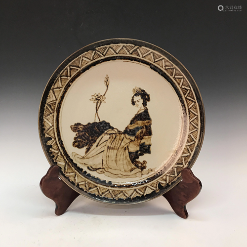 Chinese Cizhou Kiln 'Beauty' Plate