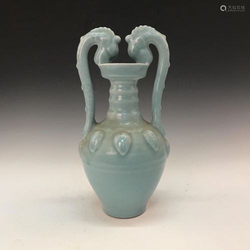 Chinese Azure Glazed Bottle Vase, Qianlong Mark