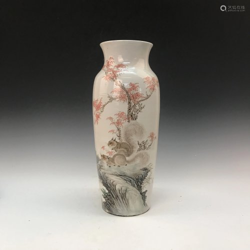 Chinese Famille Rose 'Squirrel' Vase