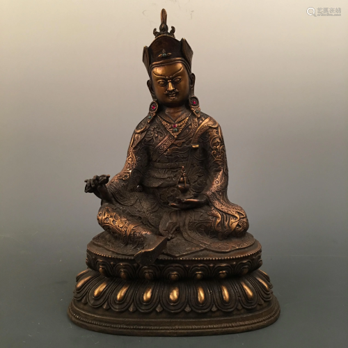 Chinese Bronze Buddha Figure Inlaid Gemstones