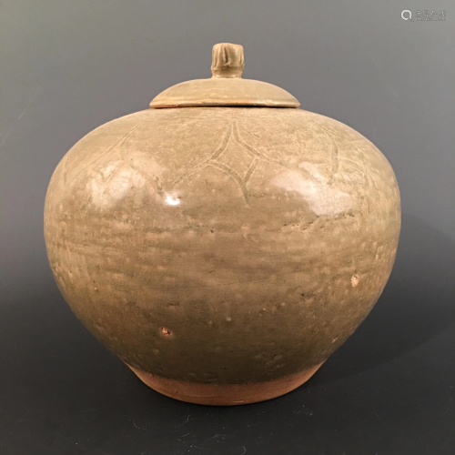Chinese Celdon Glazed Jar and a Cover