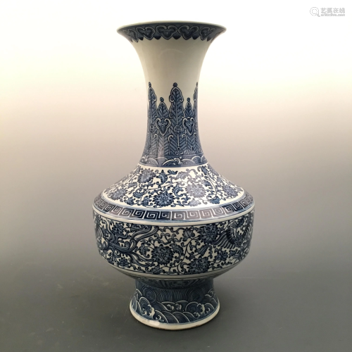 Chinese Blue-White 'Flora' Vase, Qianlong Mark