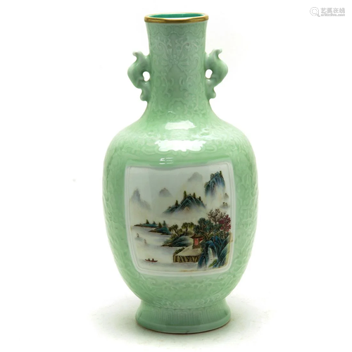 Large Chinese Baluster Vase with Handles.