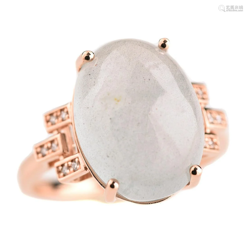 Moonstone, Diamond, 14k Rose Gold Ring.