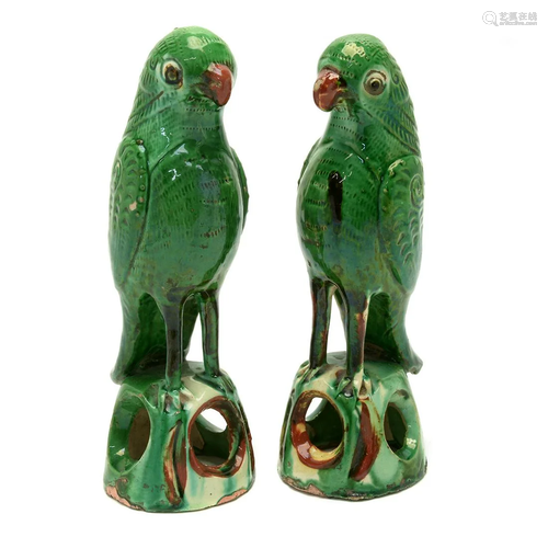 Pair of Chinese Porcelain Parrots