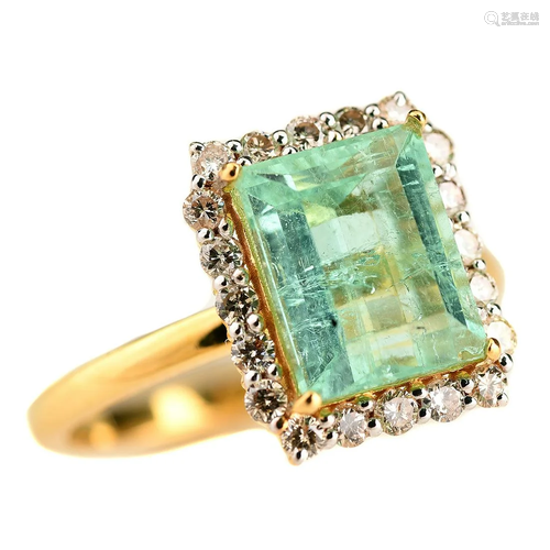 Mint Tourmaline, Diamond, 18k Gold Ring.