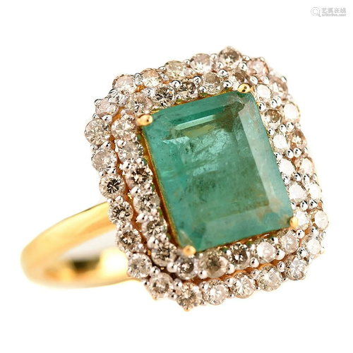 Emerald, Diamond, 18k Gold Ring.