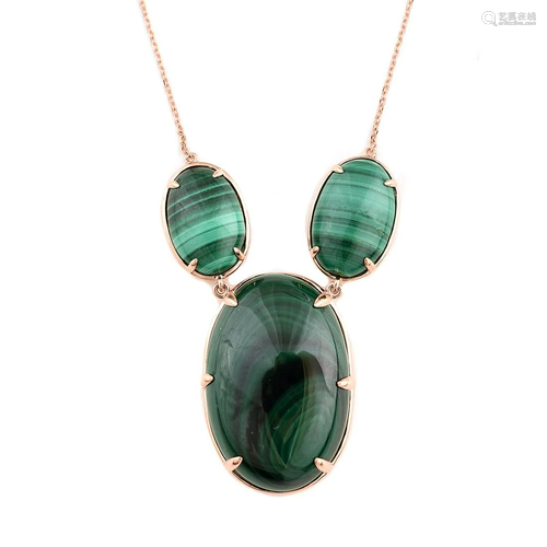 Malachite, 14k Rose Gold Necklace.