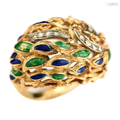 Diamond, Enamel, 18k Yellow Gold Ring.