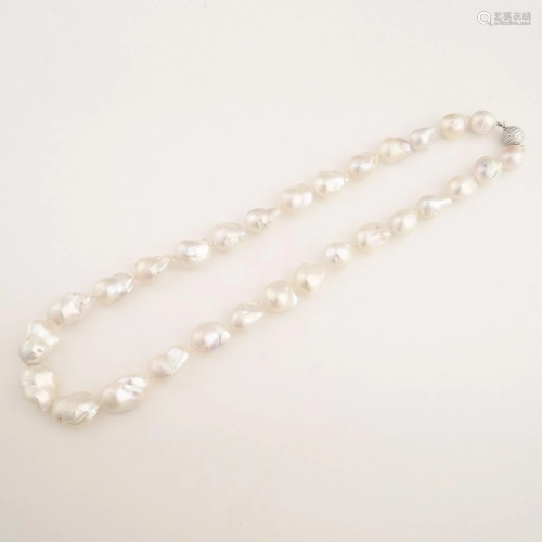 Baroque Cultured Pearl, White Metal Necklace.