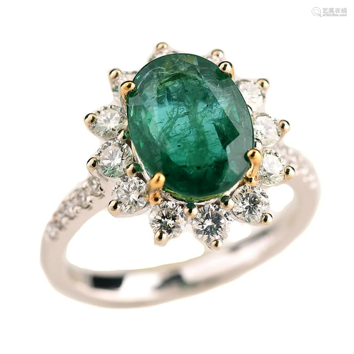 Emerald, Diamond, 14k Gold Ring.