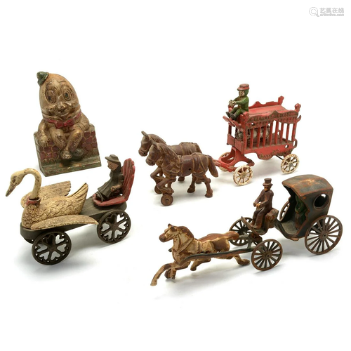 Four Vintage Painted Cast Iron Toys and Banks.