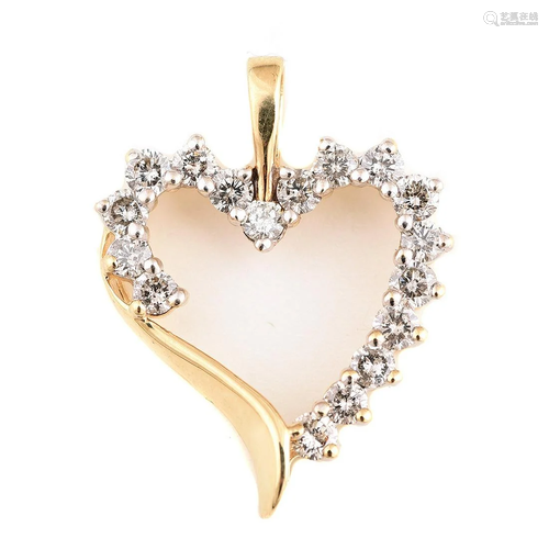 Diamond, 10k Yellow Gold Heart Pendant.