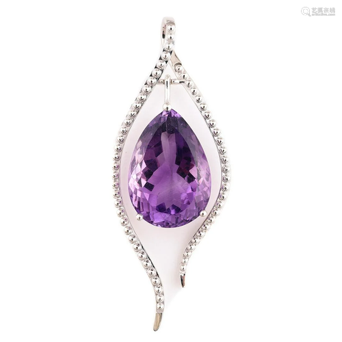 Amethyst, 14k White Gold Pendant.