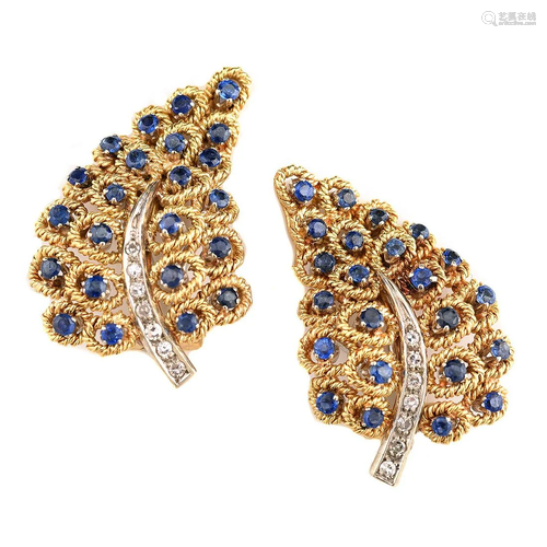 Attributed to Tiffany & Co. Pair of Diamond, Sapphire,