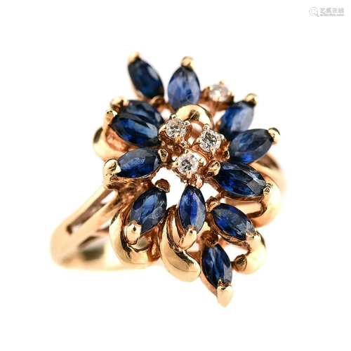 Sapphire, Diamond, 14k Yellow Gold Ring.