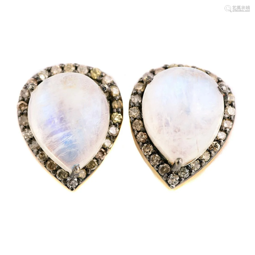 Pair of Moonstone, Diamond, Vermeil Stud Earrings.