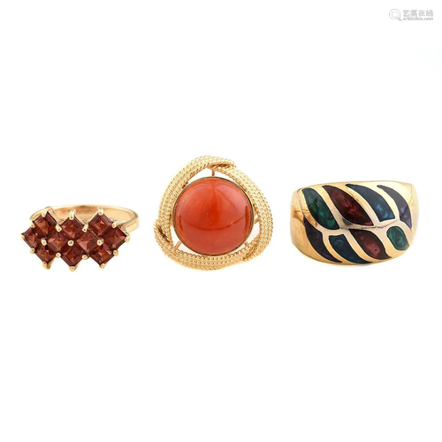 Collection of Three Multi-Stone, Yellow Gold,