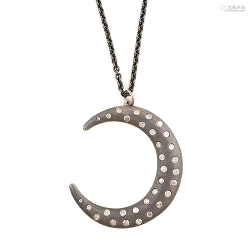 Diamond, Blackened Sterling Silver Crescent Moon