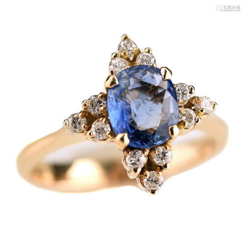 Sapphire, Diamond, 14k Yellow Gold Ring.