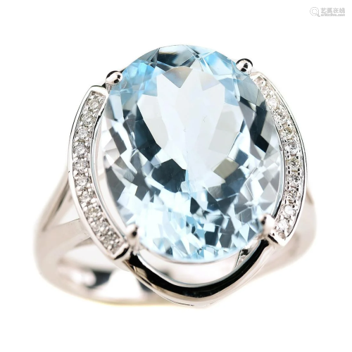 Aquamarine, Diamond, 14k White Gold Ring.