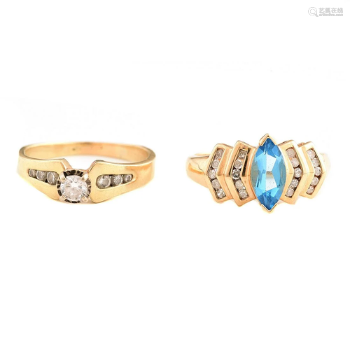 Collection of Two Diamond, Blue Topaz, Yellow …