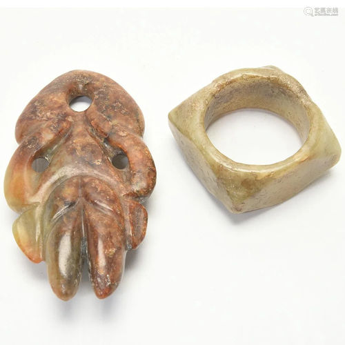 Two Chinese Archaistic Russet Jade Carvings