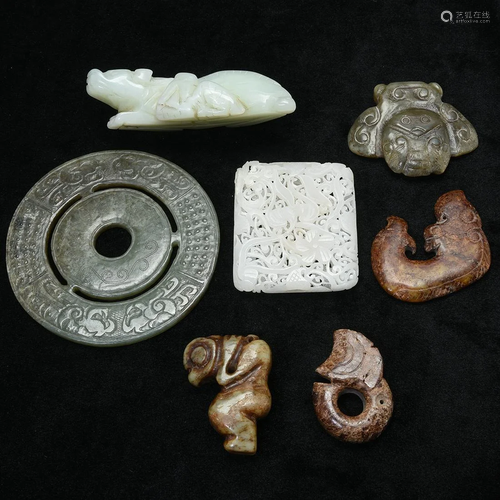 Seven Chinese Archaistic Jade Pendants