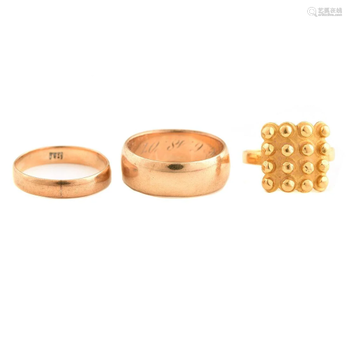 Collection of Three Yellow Gold Rings.