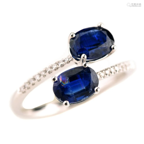 Sapphire, Diamond, 14k White Gold Bypass Ring.