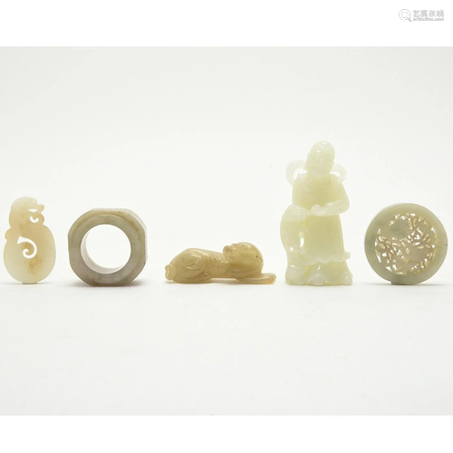 Group of Five Chinese Carved Jade Accessories