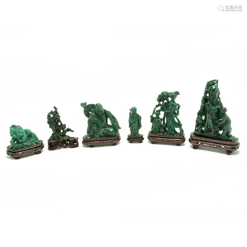 Group of Six Chinese Malachite Carvings