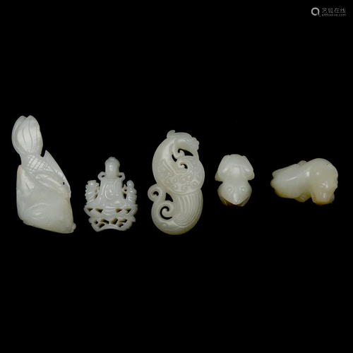 Five Chinese Carved White Jade Pendants