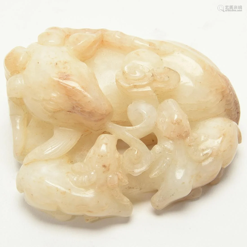 Chinese White Jade Carving of Rams