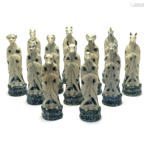 Twelve Chinese Blue and White Porcelain Zodiac Figures