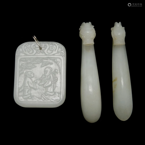 Three Chinese White Jade carvings.