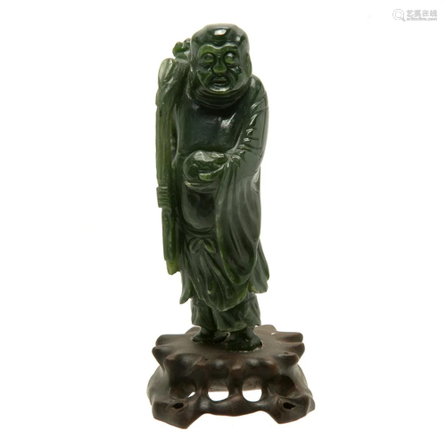 Chinese Spinach Jade Carving of an Immortal