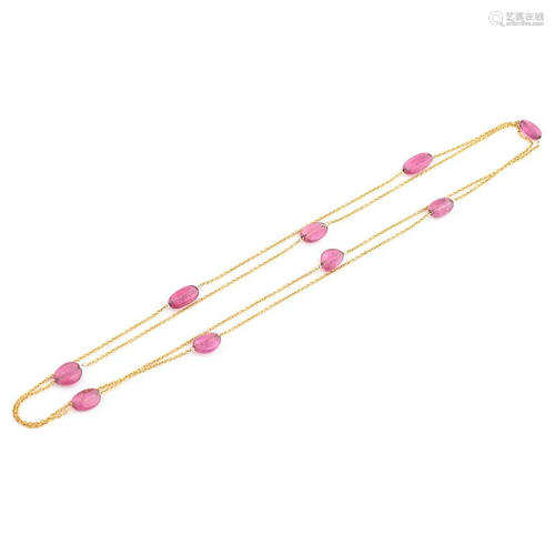 Pink Tourmaline, 18k Yellow Gold Necklace.