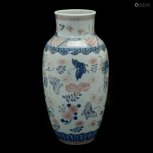 Large Chinese Underglaze Red and Blue Vase