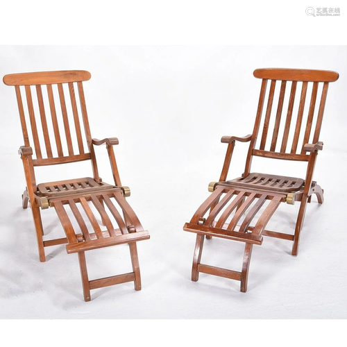 Pair of Vintage S.S. New Amsterdam Folding Teak …