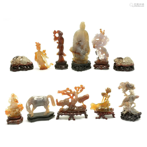 Group of Eleven Chinese Carved Agate Carvings