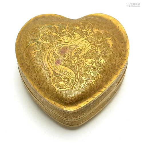 Chinese Tang Style Gilt Heart Form Box