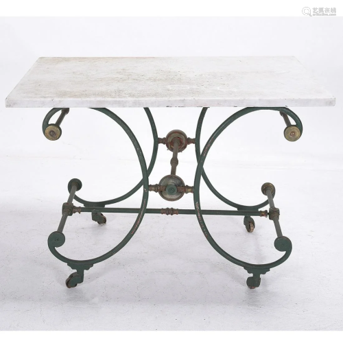 Wrought Iron Table with White Marble Top
