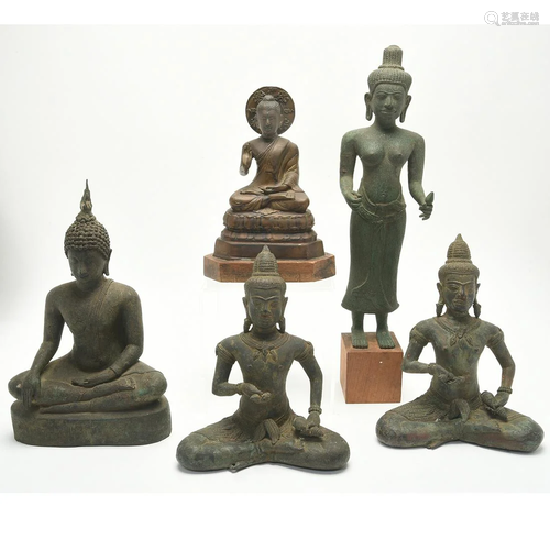 Group of Five Southeast Asian Buddha Statues