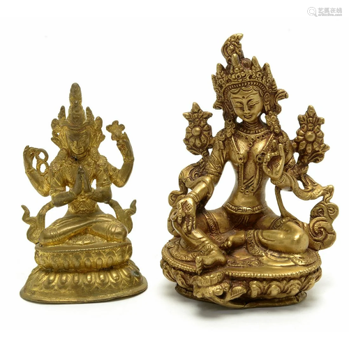 Two Sino Tibetan Gilt Bronze Alloy Figures of Tara