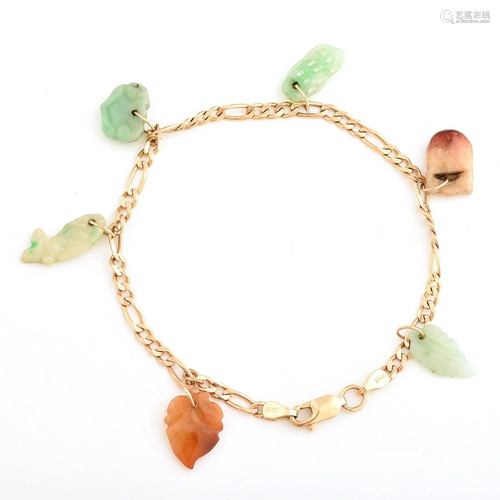 Jade, 14k Yellow Gold Charm Bracelet.