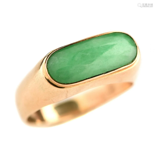 Men's Jadeite Jade, 14k Yellow Gold Saddle Ring.