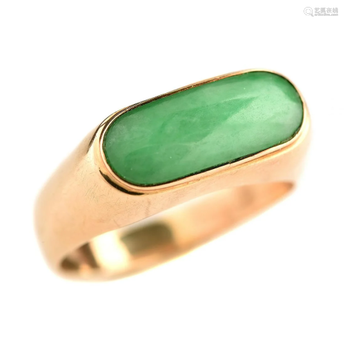 Men's Jadeite Jade, 14k Yellow Gold Saddle Ring.