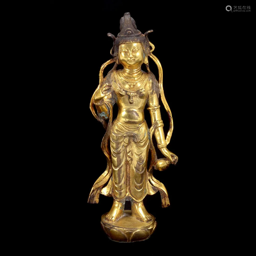 Chinese Gilt-Bronze Standing Bodhisattva